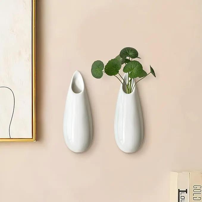2 Pack White Ceramic Wall Vases,5.9 Inch Wall Hanging Plant Holder,Cubicle Modern Decor Plant Holder Vase for Indoor Plants, Hanging Propagation Flower Pots for Air Vases by GreenHaven Gardens
