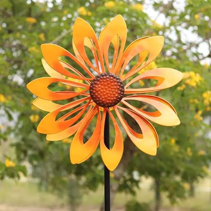Birthday Gifts for Women Floral Yard Garden Wind Spinners - Large Outdoor Metal Wind Spinners with Vane, Lawn Yard Art Garden Decor (Sunflower) by GreenHaven Gardens