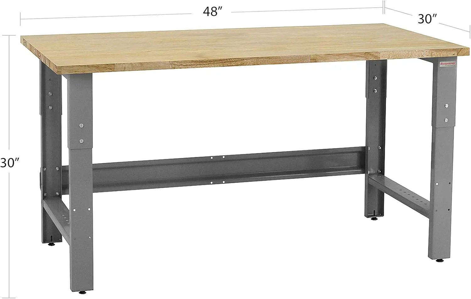 Table & Workbench: 1" Thick Solid Oiled Wood Butcher Block Top, Height Adjustable - 30" D x 48" L x 30" - 36" H - by BenchPro by GreenHaven Gardens