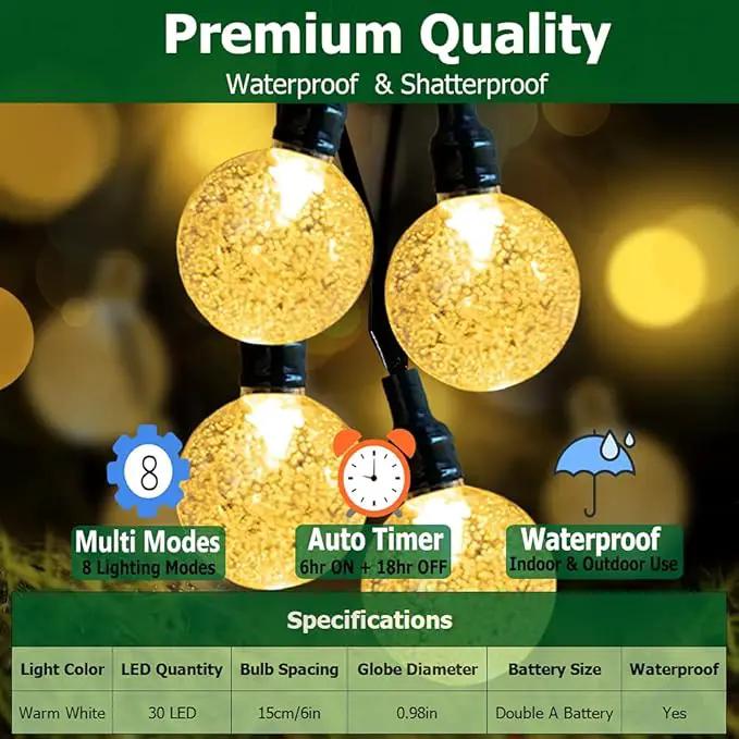 Battery Operated Globe String Lights - Indoor Outdoor String Lights Crystal Globe Lights 8 Modes 30 LED Patio Lights with Timer for Garden Balcony Pergola Party Decor, Warm White, 2 Pack by GreenHaven Gardens