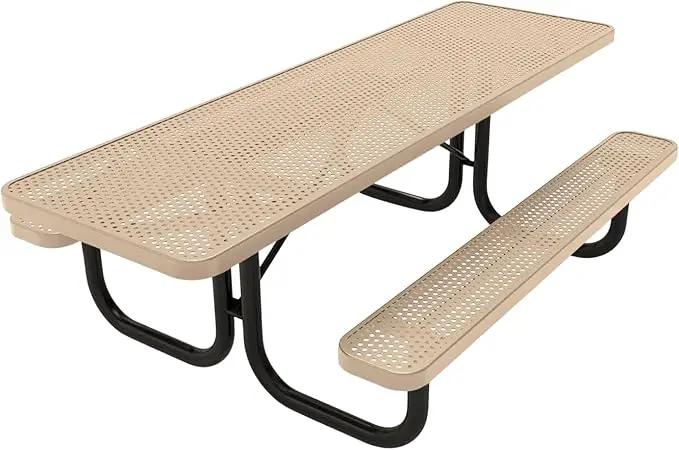 Coated Outdoor Furniture Heavy-Duty Portable ADA-Compliant Outdoor Picnic Table, Punched Steel Patio Dining Furniture Made in America (8ft Rectangular, Both-Side Handicap, Tan) by GreenHaven Gardens