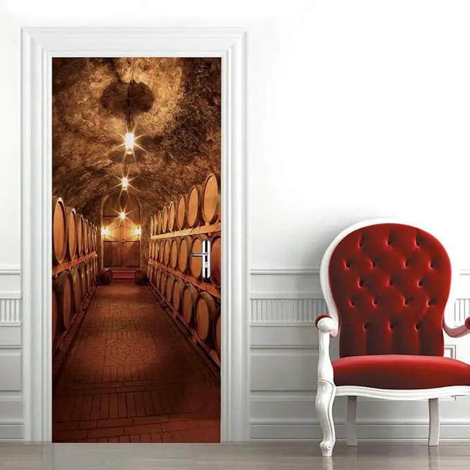 3D Peel and Stick Murals - Wine Cellar Theme - Removable PVC Waterproof Door Poster, 37.4" x 82.7" for Bedroom and Living Room by GreenHaven Gardens