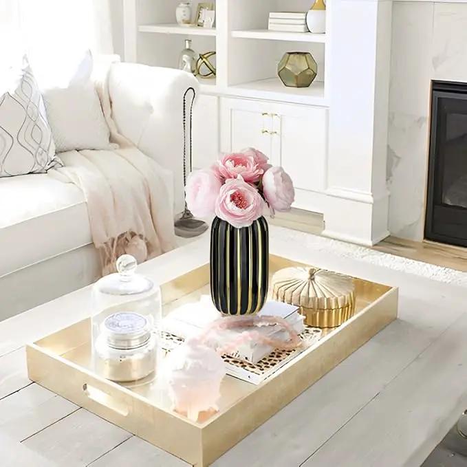 Briful Gold Plated Lantern Ceramic Vase Home Decor Creative Design Porcelain Decorative Flower Vase 8.66'' Black Ceramic Vases for Wedding Anniversary Decoration by GreenHaven Gardens