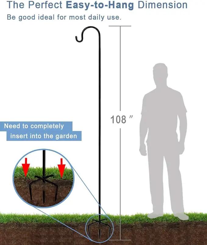 108 inch Outdoor Shepherd Hook with 5 Prong Base (2 Packs), Adjustable Heavy Duty Garden Hanging Stake for Bird Feeder Solar Light Plant Hanger Wedding Decor, Matte Black by GreenHaven Gardens