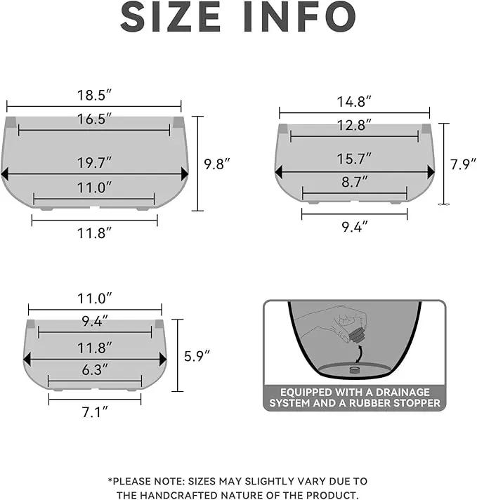 Kante 19.6",15.7",11.8" Dia Round Concrete Planters Set of 3, Cement Plant Pots with Drainage Hole and Rubber Plug for Outdoor Indoor Garden Home, Modern Curvaceous Design, Gray by GreenHaven Gardens