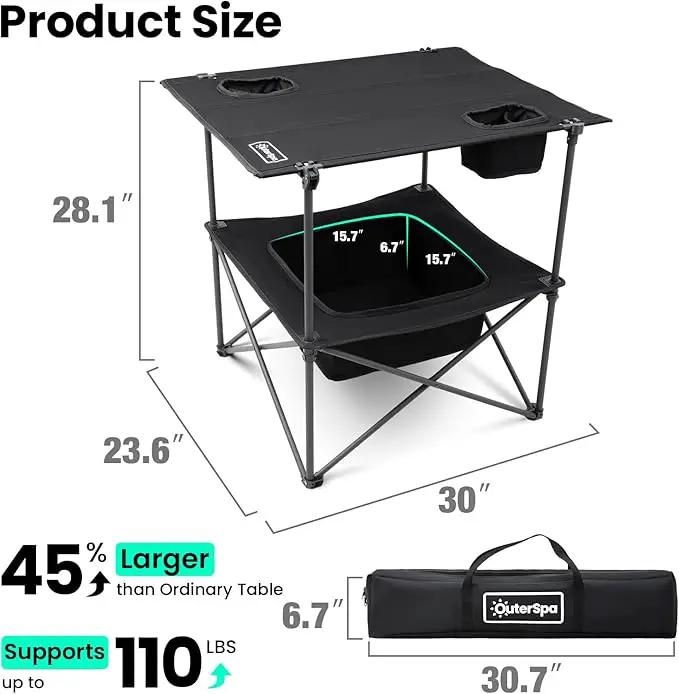 Folding Camping Table, Portable Outdoor Picnic Table, Rectangular Lightweight Camp Table with Storage, Cup Holder and Carry Bag for Barbeque Beach Camping and Tailgate by GreenHaven Gardens