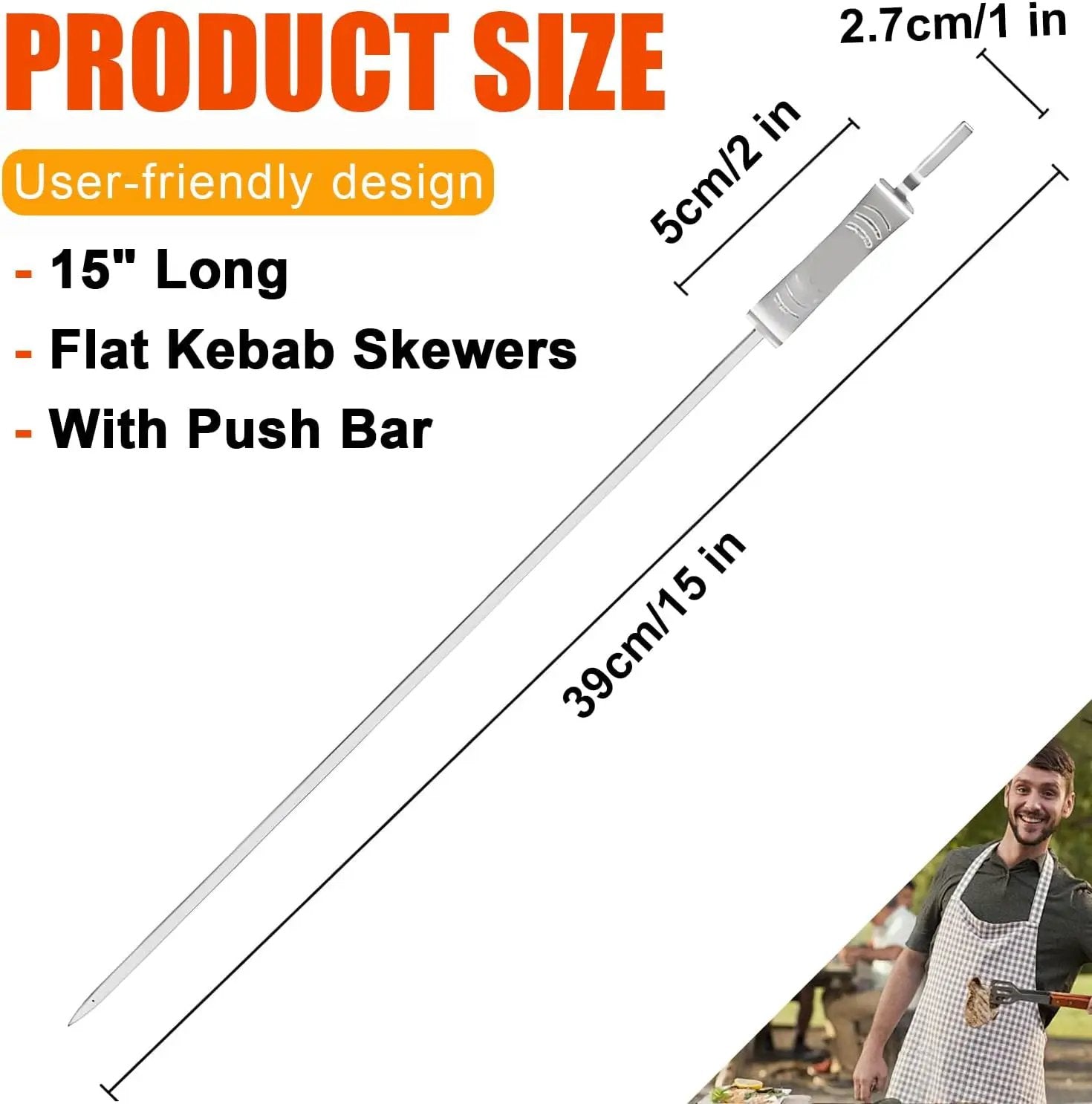 BBQ Skewers, Premium 304 Stainless Steel BBQ Skewers,15 Inch Heavy Duty Metal Kabob Sticks for Grilling, Reusable & Dishwasher Safe (Single fork8) by GreenHaven Gardens