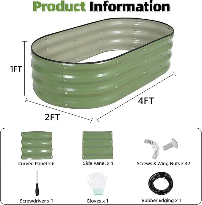 G GOOD GAIN Galvanized Metal Raised Garden Bed Kit - 4x2x1FT Outdoor Planter Box with Safety Edging and Gloves for Vegetables, Fruits, Flowers(Oliver Green, 2PC) by GreenHaven Gardens