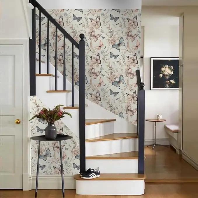 Wonderland Boho Butterfly Flowers Peel and Stick Wallpaper Self Adhesive Removable Easy Peel Off Stick on Wall Paper for Bedroom Cabinet Renter Friendly by GreenHaven Gardens