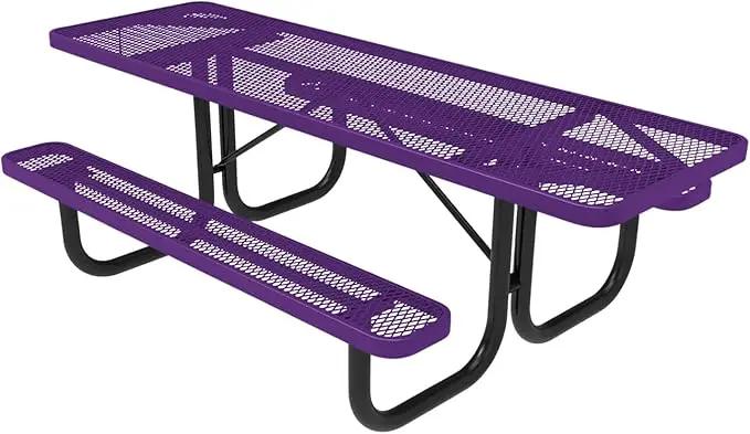 Coated Outdoor Furniture Heavy-Duty Portable ADA-Compliant Outdoor Picnic Table, Expanded Metal Patio Dining Furniture Made in America (8ft Rectangular, Both-Side Handicap, Textured Purple) by GreenHaven Gardens