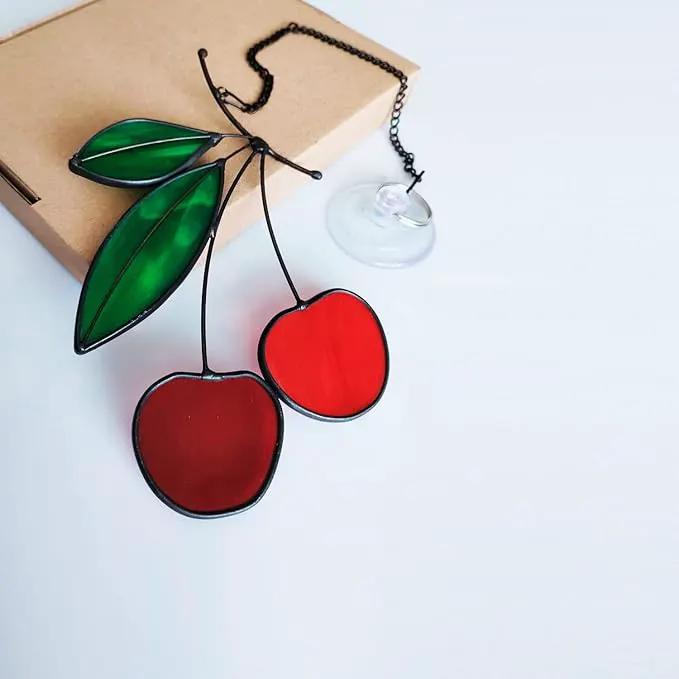 Stained Glass red Cherry Window Hanging Sun Catcher Christmas Thanksgiving Gifts Birthday Gifts for Lover and Friends by GreenHaven Gardens