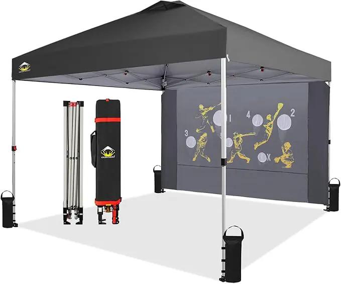 CROWN SHADES 10x10 Pop Up Canopy Tent with Game Netting - Beach Tent with One Push Setup - Outdoor Sun Shade for Events, Parties, Camping with STO-N-Go Cover Bag, Silver Coated Top, Grid Grey by GreenHaven Gardens