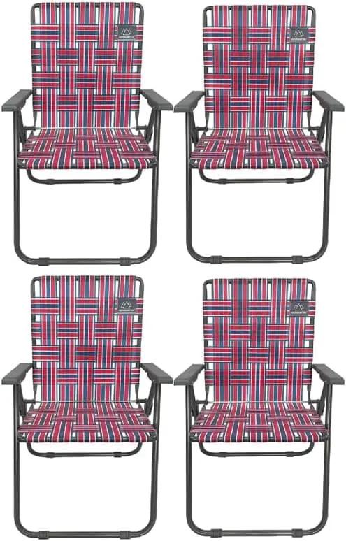 Retro Webbed Camping Chair - Lightweight, Foldable, Durable Steel Frame, 300lb Capacity, Vintage Red/Blue Stripes by Caddis Sports (4) by GreenHaven Gardens