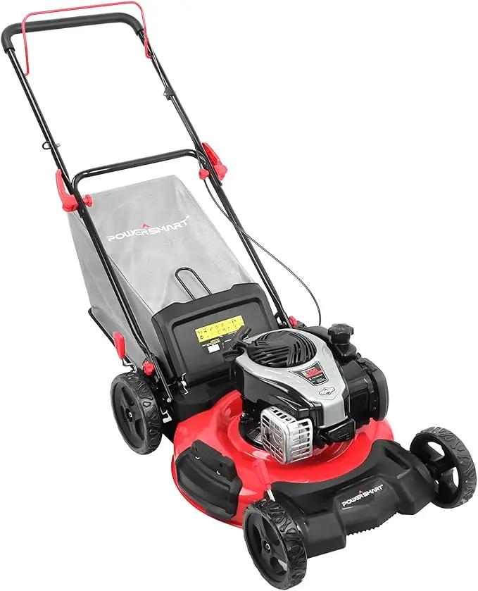 PowerSmart Gas Lawn Mower 21-inch with 140cc Briggs and Stratton E550 Engine, 3-in-1 Push Mower with Mulch, Bagger, Side-Discharge by GreenHaven Gardens
