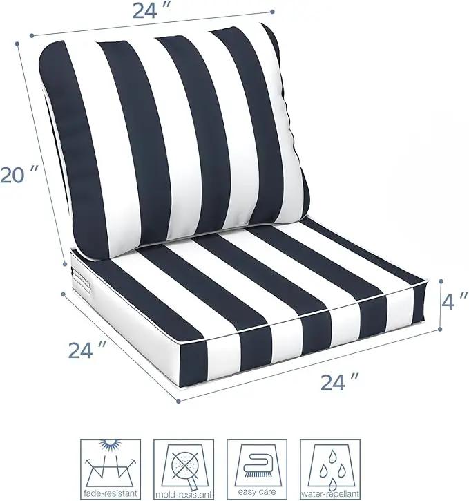 LVTXIII Outdoor/Indoor Deep Seat Cushion Patio Seat and Back Cushion Set All-Weather Replacement Chair Cushion for Garden Furniture Decoration, 24"x24"x4", Cabana Navy by GreenHaven Gardens