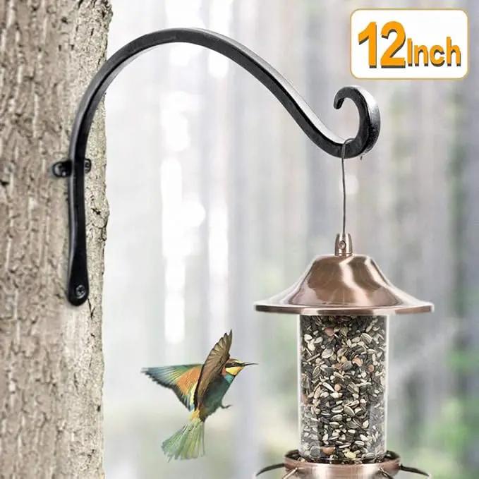 AJART Hanging Plant Hanger Outdoor: 12-Inch Bird Feeder Wall Hooks - Rust-Resistant Plant Bracket Hook for Hanging Flower Baskets by GreenHaven Gardens
