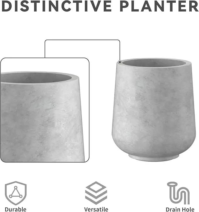 Kante 11.6" Dia Round Concrete Planter, Outdoor Indoor Large Plant Pots Containers with Drainage Hole and Rubber Plug for Home Garden Patio, Natural Concrete by GreenHaven Gardens