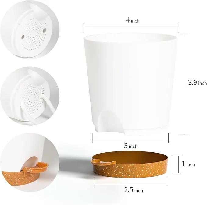 4 inch Small Plant Pots for Outdoor Indoor Plants, 10 Pack Planters with Drainage Holes and Tray, Small Self Watering Pots for Succulent,Cactus, Aloe and Other Plants. (White) by GreenHaven Gardens