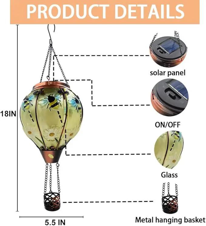 2PC Hot Air Balloon Solar Lantern with 2PC Shepherd Hook, Flickering Flame Hanging Solar Lanterns Outdoor Lights Waterproof Lanterns Decorative Garden Patio Yard Party Decor (Bees) by GreenHaven Gardens