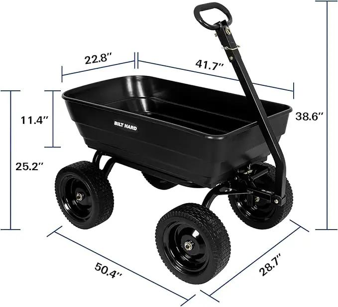 BILT HARD Poly Garden Dump Cart 1200 lbs with No Flat Tires, Quick Release, 2-in-1 Convertible Handle, 7 Cu Ft Dump Wagon Heavy Duty for Yard, Outdoor by GreenHaven Gardens