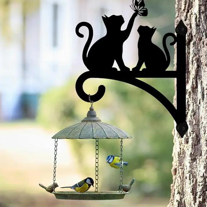 Peacoblue Iron Plant Hangers Hooks for Outdoor Indoor Hanging Plants Fern Pots, Lantern, Bird Feeder, Wind Chimes, 12”x14” Cat Weather Resistant Metal Wall Brackets Holder for Porch, Garden, Home(Cat) by GreenHaven Gardens