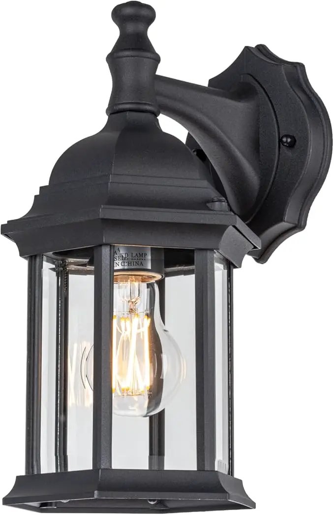 LIT-PaTH Outdoor Wall Lantern, Wall Sconce as Porch Lighting Fixture, E26 Medium Base Max 60W, Aluminum Housing Plus Glass, Matte Black Finish, 1-Pack by GreenHaven Gardens