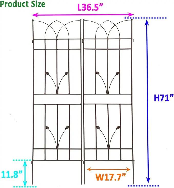 2 Pack Metal Garden Trellis 71" Fence Rustproof Garden Trellis for Climbing Plants Support Roses Flower Outdoor Lawn, Brown 6FT by GreenHaven Gardens