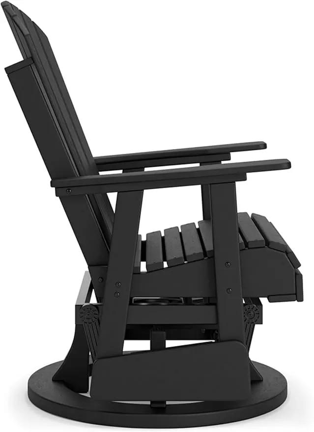 Signature Design by Ashley Hyland Wave Modern Weather Resistant HDPE Outdoor Swivel Glider Chair, Black by GreenHaven Gardens