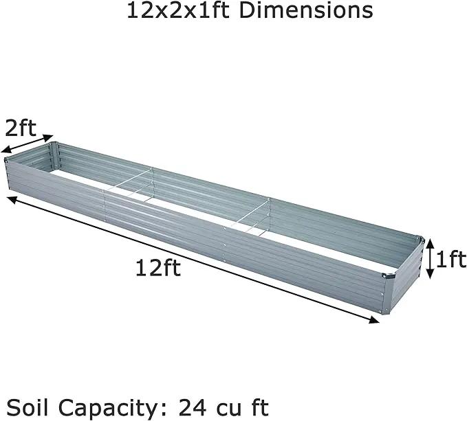 12x2x1ft(2 Pack) Galvanized Raised Garden Bed,Outdoor Planter Box Metal Patio Kit Planting Bed for Vegetables Flowers Herb,Grey by GreenHaven Gardens