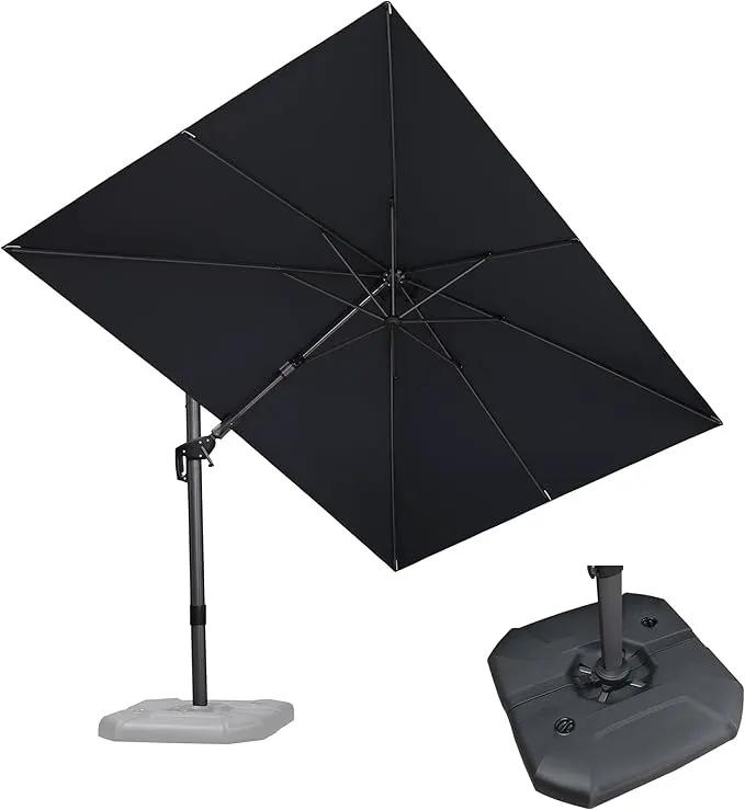 PURPLE LEAF 8.2' X 11.5' Tilting Patio Umbrella with Base Outdoor Cantilever Swivel Rectangle Umbrella Aluminum Offset Umbrella with 360-degree Rotation for Garden Deck Pool Patio Grey by GreenHaven Gardens