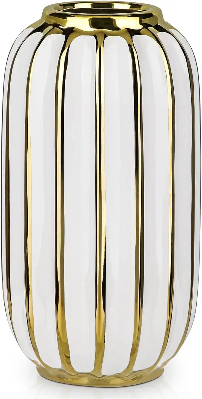Briful Gold Plated Lantern Ceramic Vase Home Decor Creative Design Porcelain Decorative Flower Vase 8.66'' White Ceramic Vases for Wedding Anniversary Decoration by GreenHaven Gardens