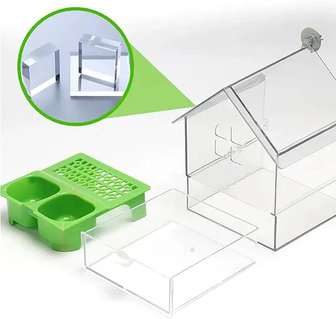 Ziveseller/Sowhathow Pull-Out External Parrot Feeder, Parrot Feeder Parakeet House Bird Bath Transparent Dish Water, Hanging Wild Bird Seed with Squirrel Proof Tray (White) by GreenHaven Gardens