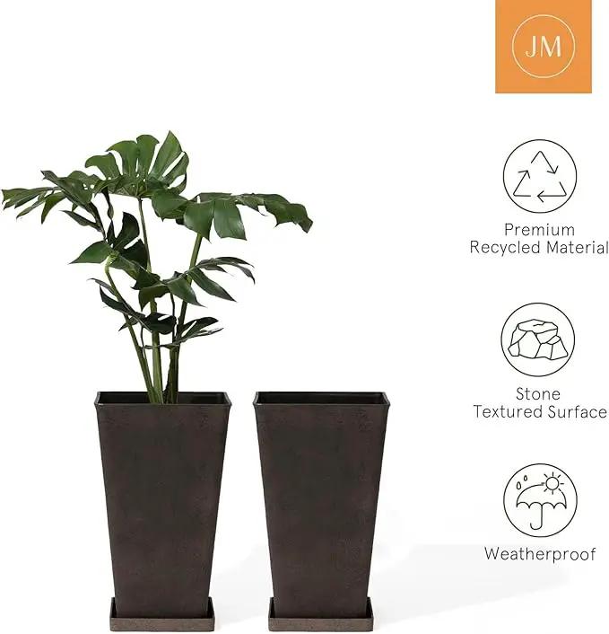 LA JOLIE MUSE Tall Outdoor Planters Set of 2, 20 inch Large Tapered Square Planters for Indoor/Outdoor Plants, Large Outdoor Flower Pots for Front Door, Patio and Deck by GreenHaven Gardens