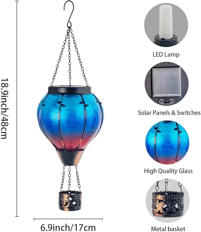 Starsoul 2 PC Blue Hot Air Balloon Solar Lantern Glass Solar Hot Air Balloon Flickering Flame Hanging Garden Light Waterproof Garden Yard Farmhouse Decor by GreenHaven Gardens