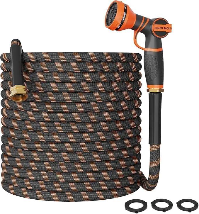 Giraffe Tools Garden Hose 100FT Non-Expandable Lightweight Flexible Water Hoses Burst 600 psi with 9 Spray Function Nozzle Heavy Duty Hose by GreenHaven Gardens