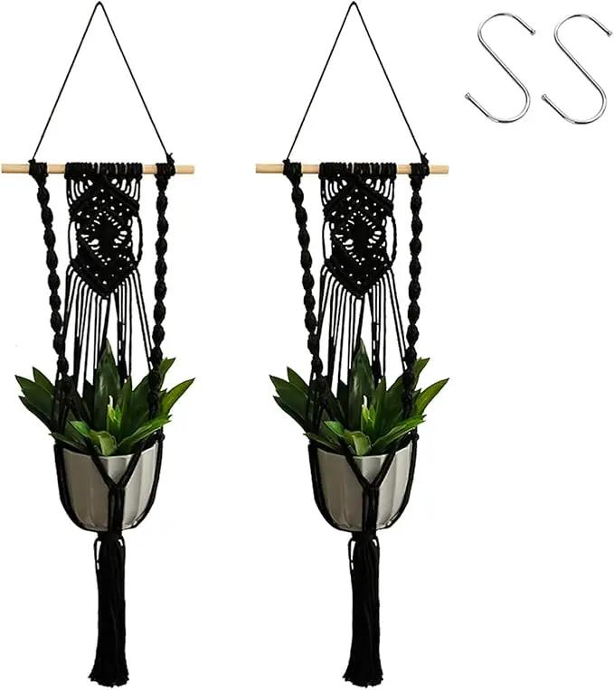 Artilady Black Plant Hanger Macrame Hanging Planter for Indoor Boho Plants Holder with Hooks Hanging Plant Basket Outdoor Window Wall Plants Home Decor by GreenHaven Gardens