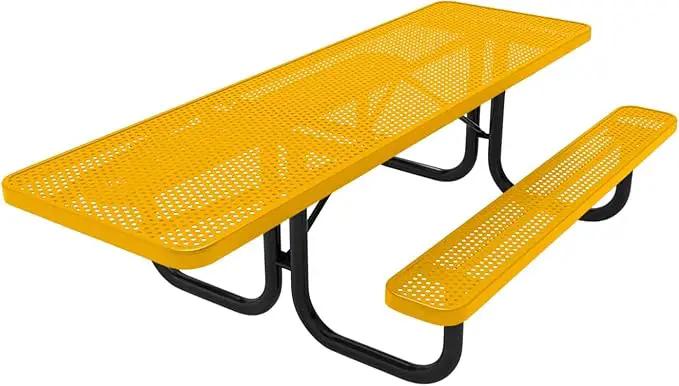 Coated Outdoor Furniture Heavy-Duty Portable ADA-Compliant Outdoor Picnic Table, Punched Steel Patio Dining Furniture Made in America (8ft Rectangular, One-Side Handicap, Textured Yellow) by GreenHaven Gardens