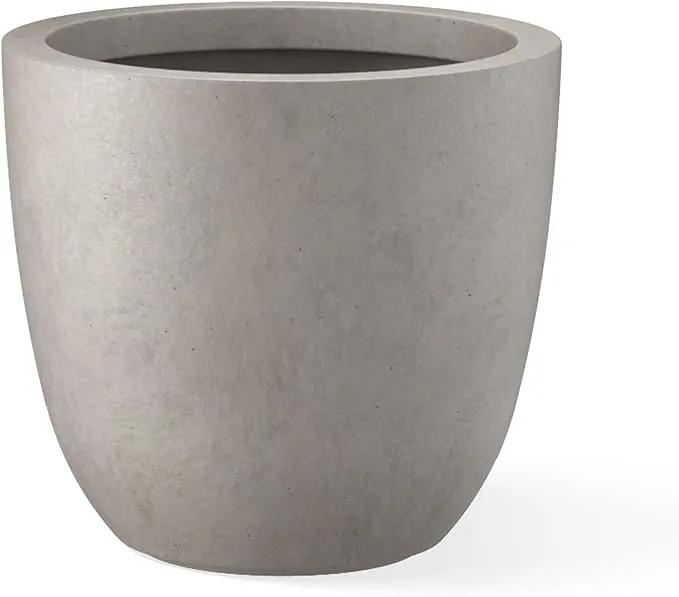 Kante 18 Inch Dia Round Concrete Planter, Indoor Outdoor Large Plant Pot with Drainage Hole and Rubber Plug for Home Patio Garden, Weathered Concrete by GreenHaven Gardens