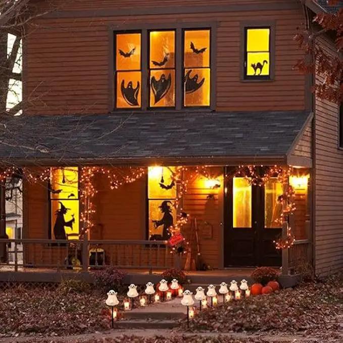 Goothy Halloween Ghosts Pathway Marker Lights, 4 White Ghosts with 4 Stakes, 7Ft Extendable Pathway String Lights, Waterproof for Halloween Lawn Walkway Driveway Markers by GreenHaven Gardens