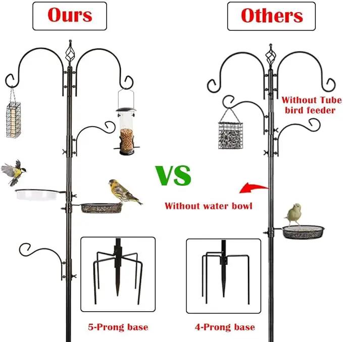 Deluxe Bird Feeding Station Kit With Multi Feeder Hanging Pole, Metal Suet Feeder, Bird Bath, Mesh Tray for Attracting Wild Birds and Planter Hanger (1 Pack) by GreenHaven Gardens