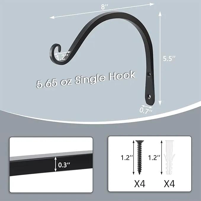Gtongoko 2 Pack 8 Inch Plant Hangers Outdoor Metal Hanging Plant Bracket Bird Feeder Plant Hooks for Hanging Flower Basket, Wind Chimes, Solar Lanterns, Black by GreenHaven Gardens