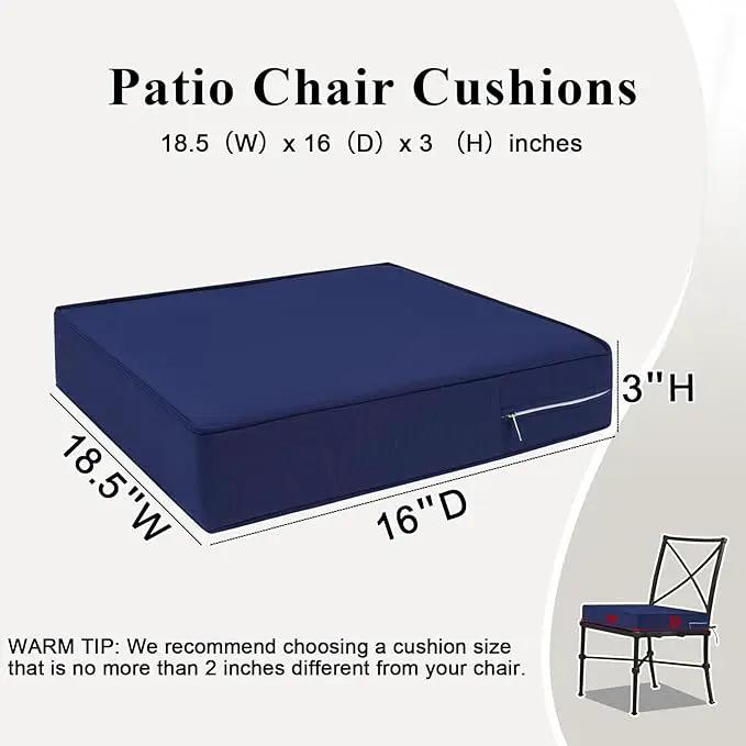 Outdoor Chair Cushions Set of 2 for Patio Furniture 18.5x16x3 Inch Waterproof Patio Chair Cushion 3 Year Color Fastness Rectangle Elastic Foam Garden Couch Pads with Ties and Handle,Blue by GreenHaven Gardens