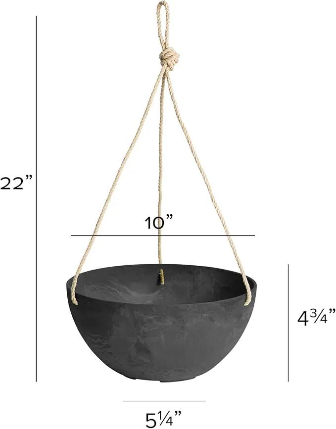 Root & Vessel Self Watering Hanging Planter for Indoor or Outdoor Plants, Unique Marbled Hanging Basket Made of Eco-Friendly Blend of Stone & Plastic, Black, 10" by GreenHaven Gardens