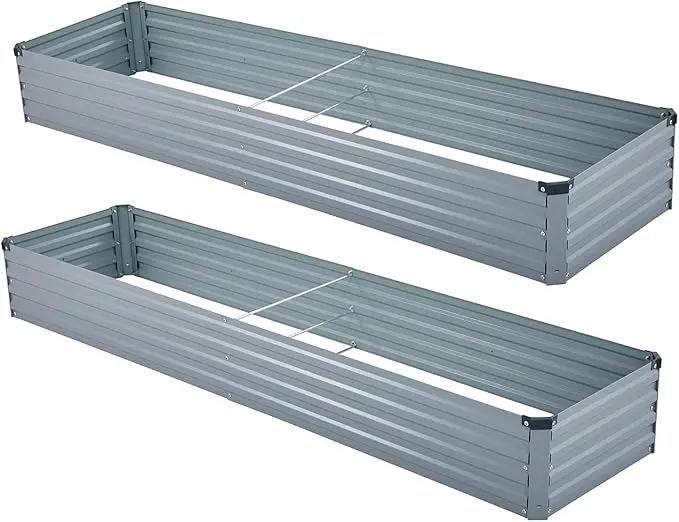 2 Pack 8x2x1FT Galvanized Raised Garden Beds Kit Outdoor Metal Gardening Planter Box for Vegetable Elevated Flower Herbs,Gray by GreenHaven Gardens