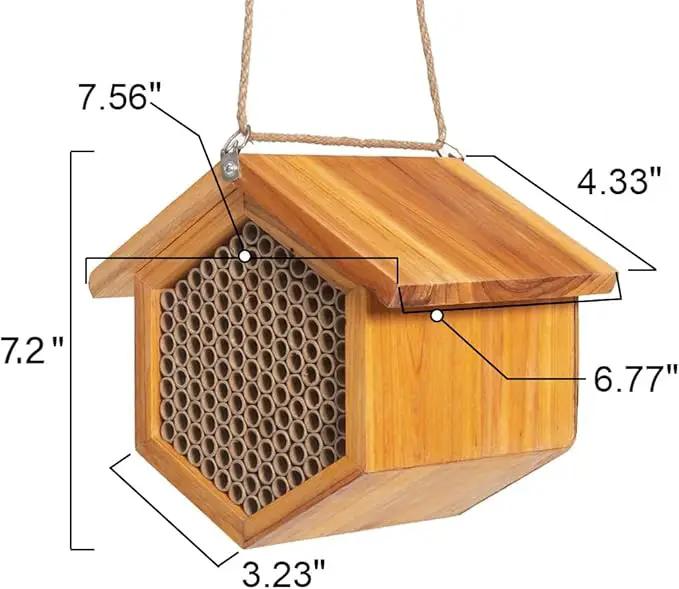 Mason Bee House Wax Coated Bee Hotel, Pollinator House Waterproof, Natural Handmade Wooden Mason Bee Hotel for Pollinating Bees Garden Supplies by GreenHaven Gardens