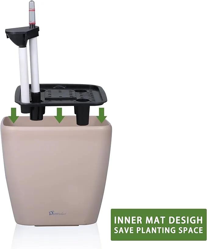 Dexceder 9x8 Self Watering Planter Indoor Outdoor, Inner Mat Design, Thickened Table Flower Plant Pot with Water Level Indicator (Taupe Matte) by GreenHaven Gardens