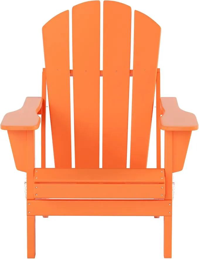 WO Home Furniture Adirondack Chair Table Set of 2 PCS Outdoor Folding Chair w Side Table Weather/UV Resistant for Lawn, Garden, Bon Fire, Balcony (Orange) by GreenHaven Gardens