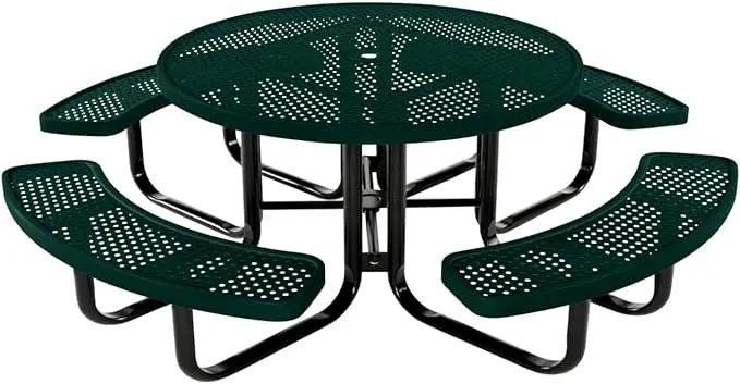 Heavy-Duty Portable Outdoor Kids Table with Umbrella Hole, Punched Steel Kids Picnic Table, Commercial-Grade, Made in America (46 in, Round, Childrens, Textured Dark Green) by GreenHaven Gardens