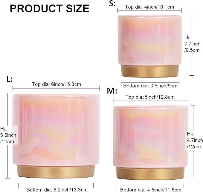 Gepege Pink Indoor Plant Pots for Plants, Ceramic Planter with Drainage Hole, 6.0 inch+5.0 Inch+4.0 Inch. Succulent Orchid Flower Pot - Rainbow Pearl Glaze by GreenHaven Gardens