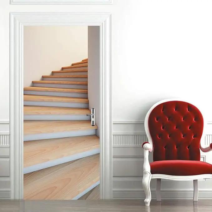 3D Door Stickers Murals - Stairs - Door Wallpaper - Self-Adhesive - Removable - PVC - Waterproof - Matt Finish - Futuristic - Stairs 1 - Adults by GreenHaven Gardens